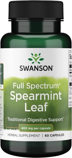 [BRSWIYLQOEDACA32] Swanson Spearmint Leaf (Mentha Spicata) - Full Spectrum Herbal Supplement Supporting Digestive Health & Mild Stomach Issues - Natural Formula Supporting Health & Wellness - (60 Capsules, 400 mg cada uno)
