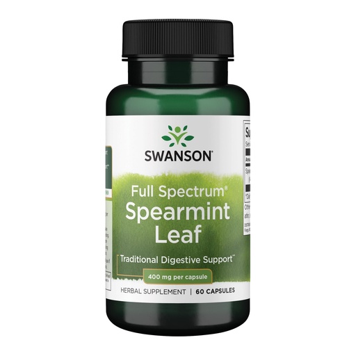 [BRSWIYLQOEDACA32] Swanson Spearmint Leaf Full Spectrum Digestive Supplement for Digestive-Comfort-Seeking Adults - 400 mg Mentha Spicata (60 Capsules)