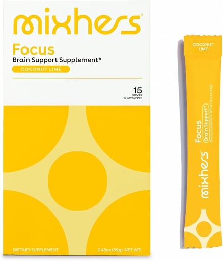 [BRSROBQ3DEIRYD33] MIXHERS Focus Brain Support Supplement | Caffeine-Free | Natural Ingredients for Cognitive Clarity, Concentration, & Hydration | Coconut Lime Flavor | 15 Stick Packets