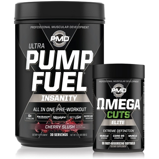 [BRSW2ZA5OV6AOA3H] PMD Sports Ultra Pump Fuel Insanity - Pre Workout – Cherry Slush (30 Servings) Sports Omega Cuts Elite Thermogenic Fat Burner (90 Softgels)