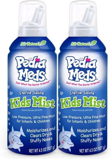 [BRSRAYA3CUIRMHL4] Sterile Saline Kids Nasal Spray, Ultra Fine Mist, Moisturizes och Relieves Nasal Congestion, Safe for Newborns and Up, 4.5 Oz (2 Pack), Made in USA