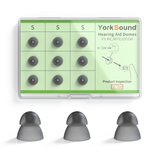 [BRSROHQ3B4FWCFIZ] Sæt af 9 høreapparater Domer, Silicone Power Domer Luk Domer Øre Tips, Høreapparater Erstatning Domer, Sikker Fit RIC RITE og Open Fit BTE Høreforstærker, Smoky Color, Lille