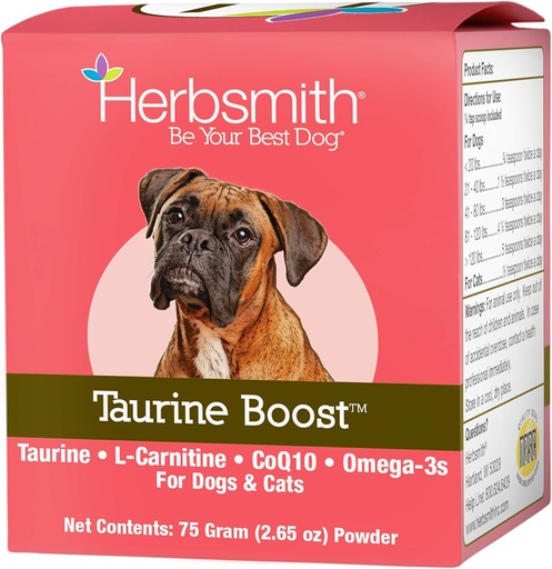 [BRSWGHYHAB6GYDTL] Herbsmith Taurine Boost - Cardiac and Heart Support for Dogs and Cats - Taurine Supplement for Dog and Cat Heart Health – with CoQ10, Taurine and L-Carnitine for Dogs - 75g
