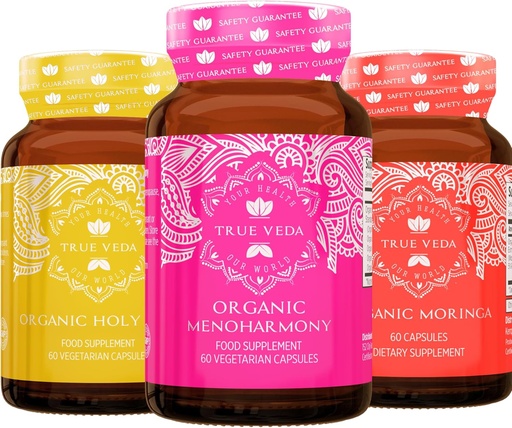 [BRSRA2YRAEFGA2D4] True Veda Menopause Bundle USDA Organic | Multi-Award-Winning | Organic Moringa | Organic Holy Basil with Vitamin B6 | Organic MenoHarmony Capsules