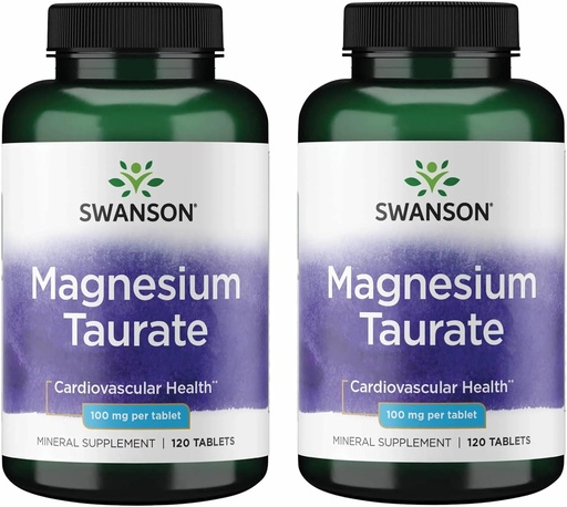 [BRSWGFD3B4IRAYDL] Swanson Magnesium Taurate - Mineral Supplement - Natural Magnesium & Taurine Formula- (120 Tablets, 100mg Each) (2 Pack)