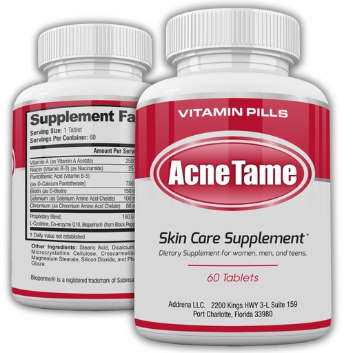 [BRSWYAIECEFQIETH] Acnetame Acne Pills- Acne Tame Supplement- Clear Skin Vitamins Pill for Oily Skin Treatment, Hormonal Blemishes, Anti Spots & Cystic Acnes Supplements for Women, Men, Teens & Adults- 60 Oral Tablets