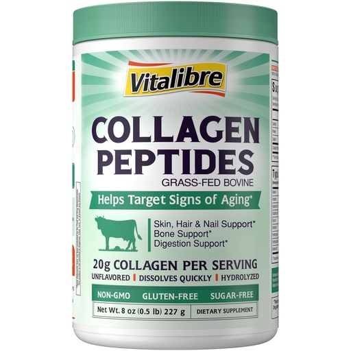 [BRSRAFIRCUCGMYI7] Vitalibre Bovine Collagen Peptides Powder for Women and Men, Grass-Fed Hydrolyzed Collagen Protein Type I & III, Skin, Hair, Nails, Bones, Digestion, Unflavored, Non-GMO, Keto & GF, 11 Servings, 8oz