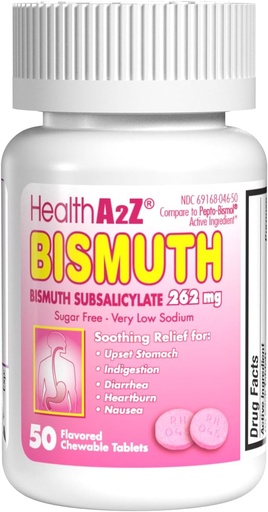 [BRSROGAEBUHWYCT7] HealthA2Z® Bismuth | Bismuth Subsalicylate 262mg | Multi-Symptom Relief | (50 Count (Pack of 1))