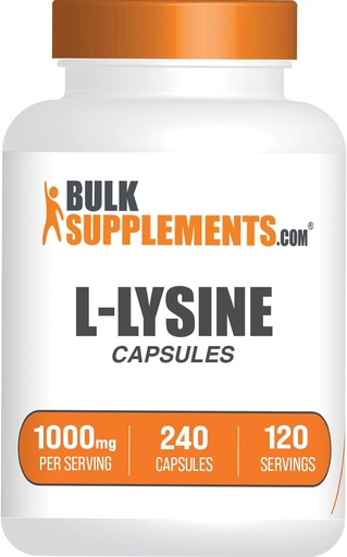 [BRSROAATBF7GK33H] BulkSupplements.com L-Lysine HCl Kapsule - Sports Nutrition Supplement, Lysine 1000mg - za Imunsko podporo, Gluten Free, 2 Kapsule na Serving, 240 Število (Pack po 1)