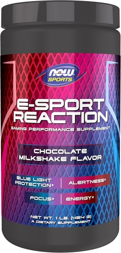 [BRSRAFQBAUIGCHLF] NOW Sport Esport Reaction, Gaming Performance Supplement, 30 Servering, Chokolade Milkshake, Crash gratis energi til Alerness og Fokus, Blue Light Protection * med Lutein
