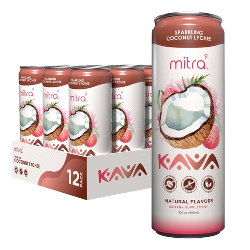 [BRSROGACCICAEHTB] MITRA-9 Botanical Beverages - Coconut Lychee Sparkling Kava Drink With Kava Root Extract - Mood Enhancer - Plant Based - Promotes Natural Calm & Clarity (12 Fl. Oz) (12)