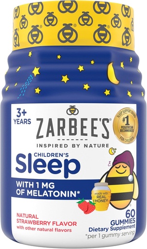 [BRSRAEAZDMGQ2DTZ] Zarbee's Kids Melatonin Gummies with 1mg Melatonin, Kids Sleep Gummy Works with Natural Sleep Cycles to Promote Peaceful Sleep, Drug-Free, Non-Habit-Forming, Natural Strawberry, 60 ct