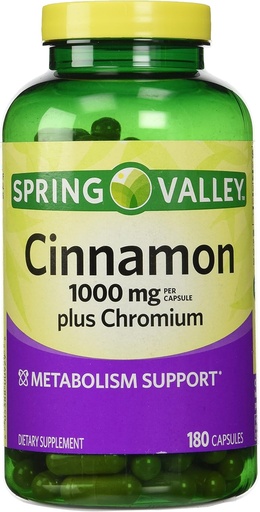 [BRSWIZIFDN6B6YDM] Spring Valley Cinnamon 1000mg Plus Chromium, 180 Capsules