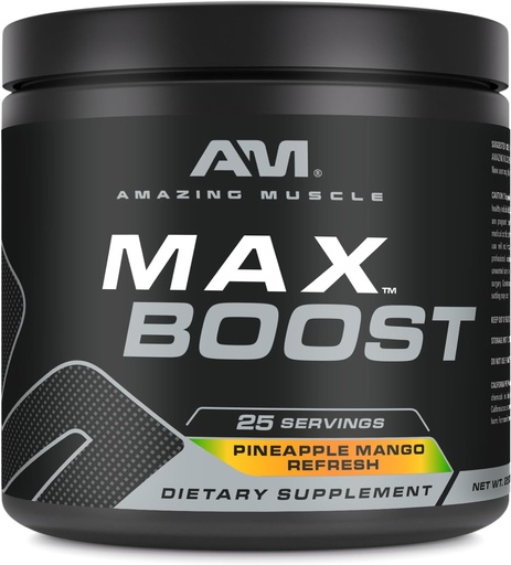 [BRSRAGL6CMFAY3AV] Amazing Muscle Max Boost | 25 Servings | Intense Pre-Workout Supplement for Men & Women | Contains Creatine Monohydrate, Caffeine, Beta-Alanine, Betaine (25 Servings, Pineapple Mango)