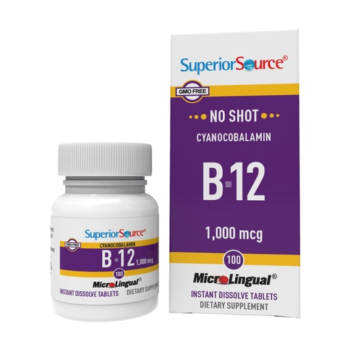 [BRSWIYI7CF7BW3DE] Superior Source No Shot Vitamin B-12 Cyanocobalamin 1000 mcg - Vitamin B-12 to Support Energy Production, Brain Health & Overall Wellness - Sublingual Tablets - 100 Dissolvable Tablets