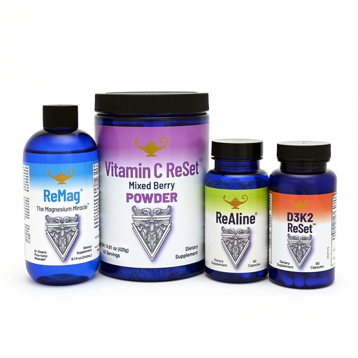 [BRSW2ZA6BEIQE3L6] RnA ReSet - The Longevity Bundle - ReMag Magnesium, Vitamin C, Vitamin D, ReAline Vitamin B Complex