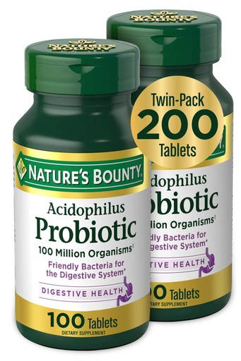 [BRSWIZQDBR5B4DLA] Nature's Bounty Acidophilus Probiotic, Daily Probiotic Supplement, Digestive Health, 200 Tablets, Twin Pack