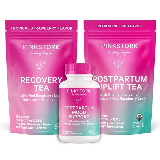 [BRSWGC35OEBAIH3A] Pink Stork Postpartum Essentials Kit – Hormone Balance, Recovery & Mood Support for New Moms – Postnatal Vitamins Ashwagandha + Herbal Teas for Stress Relief, Energy, Sleep – Gift Set – Vegan, Organic