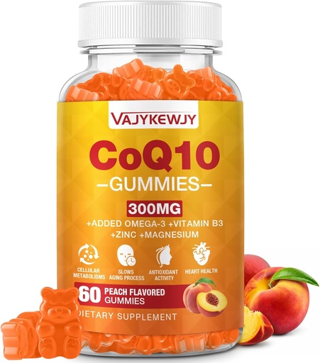 [BRSRAEIOBYNWMETX] Sugar-Free CoQ10 Gummies 3000 mg - Plus Omega-3, Vitamin B3 & Zinc, High Absorption Coenzyme Q10 Supplements for Cellular Energy & Antioxidant Support, Vegan 60 Count
