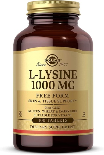 [BRSWIYT3OMABK2DU] Solgar L-Lysine 1000 mg, 100 Tabletas - Ausorción y asimilación mejoradas - Promueve la integridad de la piel y los labios - Soporte colágeno - Aminoácidos - No GMO, Vegan, Gluten Libre - 100 Servimientos