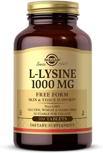 [BRSWIYT3OMABK2DU] Solgar L-Lysine 1000 mg, 100 Tablets - Enhanced Absorption and Assimilation - Promotes Integrity of Skin and Lips - Collagen Support - Amino Acids - Non GMO, Vegan, Gluten Free - 100 Servings