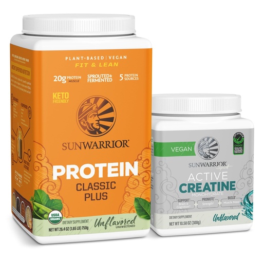 [BRSRAGQ2CAPGAAAV] Sunwarrior Vegan Protein Powder | Unflavored, 30 Servings & Creatine Monohydrate Powder | Unflavored, 60 Servings