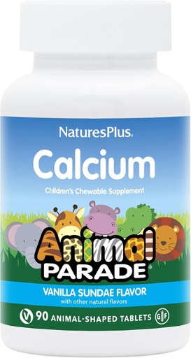 [BRSWKHQQCEHR62I6] NaturesPlus Animal Parade Calcium, Vanilla Sundae Flavor - 90 Animal-Shaped Chewable Tablets - Pack of 2 - Promotes Healthy Bones - Vegan, Gluten Free - 180 Total Servings