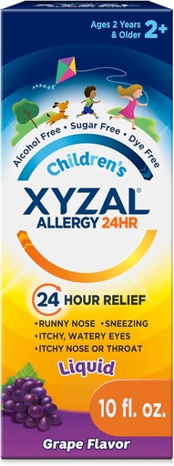 [BRSROZQKC57QAALZ] Xyzal bērnu 24 stundu alergy Relief Medicine for Kids, Levocetirizine Dihydrochloride Šķidrs antihistamīna, vīnogu, 10 Fl. oz.