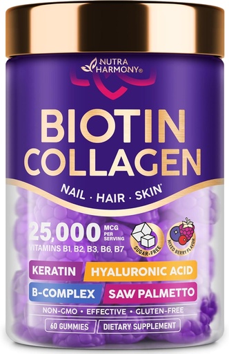 [BRSROCYBAAMGMF3H] NUTRAHARMONY Biotin Collagen Gummies - 60 Count