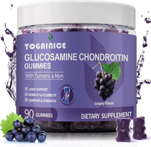 [BRSRAHAKCQMWAA3G] Glucosamine Chondroitin Gummies Sugar Free,Extra Strength 1500mg Glucosamine with MSM & Turmeric,Joint Support Gummies Supplements for Men & Women,for Joint Flexibility & Bone Health, 90 Count V01