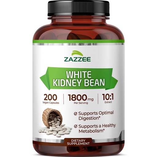 [BRSWGAIDPMFG2DQY] Zazzee White Kidney Bean 10:1 Extract, 1800 mg per Serving, 200 Vegan Capsules, 2+ Month Supply, Phaseolus Vulgaris, Digestive Support, 10X Strength, 100% Vegetarian, Non-GMO, Made in the USA