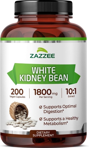 [BRSWGAIDPMFG2DQY] Zazzee White Kidney Bean 10:1 Extract, 1800 mg per Serving, 200 Vegan Capsules, Over 2 Month Supply, Standardized, Concentrated 10X Extract, 100% Vegetarian, All-Natural and Non-GMO, Made in The USA
