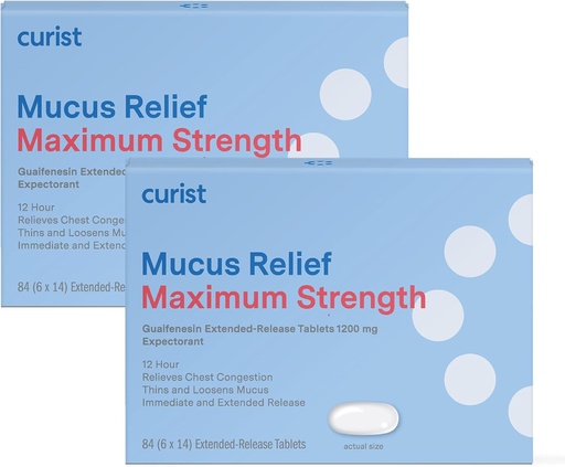 [BRSW2HAZOAPWKHQY] Curist Guaifenesin 1200 mg Extended Release Mucus Relief Maximum Strength - 168 Count Bulk Extended Release Tablets - Reduce Mucus Clear Congestion (2 Pack of 84 Tablets)