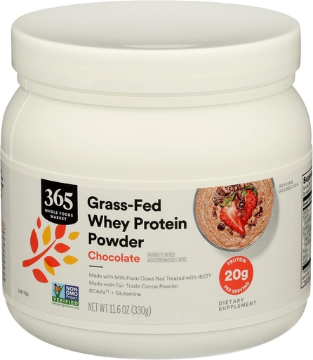 [BRSWYFD2AEIR4ETA] 365 od Whole Foods Market, Grass- Fed Whey Protein Powder, Chocolate Flavor, 11.6 Ounce