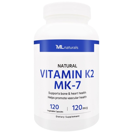 [BRSROZIFDIFWYCT3] ML Naturals Vitamin K2 MK-7 120mcg (Per Serving) – 120 Vegetable Capsules – All-Trans MK-7 – Supports Bone & Heart Health