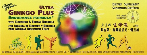 [BRSWIZD6DICA22TC] Prince of Peace Ultra Ginkgo Plus, 30 Bottles, 0.34 fl. oz. Each – Brain Boost Supplement – Support for Active Lifestyles – Ginkgo Biloba for Endurance