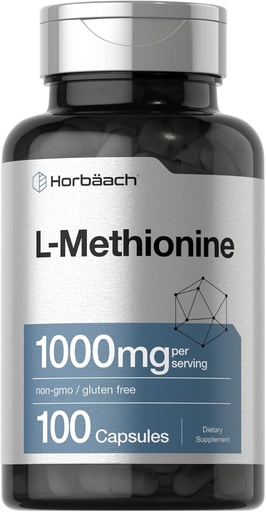 [BRSWGHD6CIIRAHLD] Horbäach L-Methionine 1000mg | 100 Capsules | Non-GMO, Gluten Free | Free Form Supplement