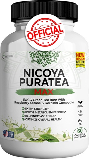[BRSRABT6OR7WYCD3] Nicoya PuraTea Max Green Tea Extract & Green Coffee Bean for Metabolism Support, Natural Energy Boost, Antioxidant-Rich Supplement – 60 Capsules