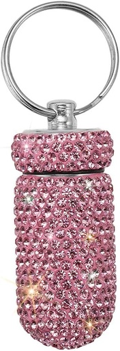 [BRSWYYA5CUJREDLB] Tragbare Pille Fall Pille Container wasserdicht Pillenhalter mit Schlüsselanhänger Bling Pillen Box Medizin Spender Flaschenspeicher für Outdoor Camping Reisen (Pink)