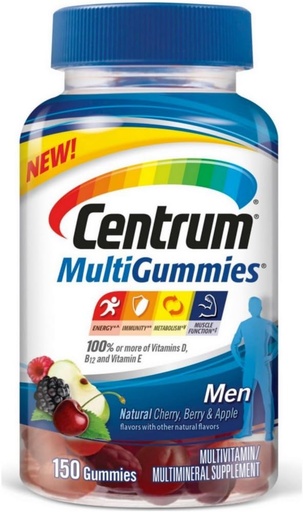 [BRSWKF37AB6RWE3M] Centrum MultiGummies Men (150 Count, Natural Cherry, Berry, Apple Flavor) Multivitamin/Multimineral Supplement Gummies