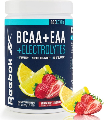 [BRSRAGTRCMBWOD3K] Reebok REECover Amino Acids + Electrolytes | 8g EAAs, 5g BCAAs, Hydration Matrix | Muscle Recovery, Strength | Post-Workout Support | 30 Servings | Strawberry Lemonade