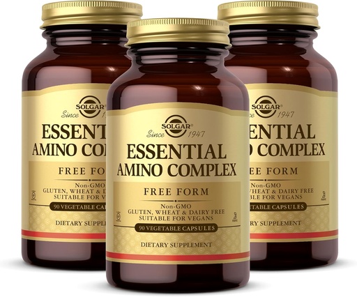 [BRSWIZ3YAQOGK2I7] Solgar Essential Amino Complex, 90 Vegetable Capsules (Pack of 3) - Free Form Essential Amino Acids - Non-GMO, Vegan, Gluten Free, Dairy Free, Kosher - 270 Total Servings