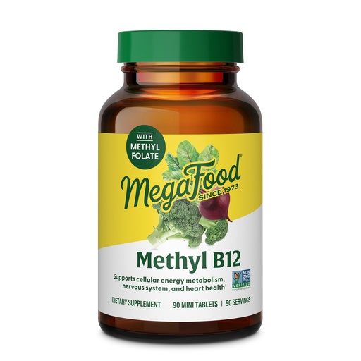 [BRSWKGQADEJWYE3A] MegaFood Methyl B12 - Vegan - Includes Methyl Folate, Vitamin B12 & B6 - Supports Cellular Energy Production, Nervous System Health & Cardiovascular Function - 90 Tablets