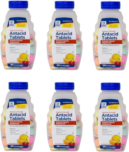 [BRSW2HYNBAIGAF3F] 질 선택 일정한 힘 칼슘 탄산염 500 mg Antacid Chewable 정제, 150 조사 - 6의 팩