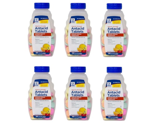 [BRSW2HYNBAIGAF3F] Quality Choice Regular Strength Calcium Carbonate 500 mg Antacid Chewable Tablets, 150 Count - Pack of 6