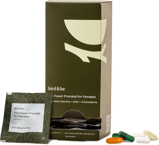 [BRSROCA2PJYAMCY6] bird&be The Power Prenatal for Female - Fertility Support with Algae Oil DHA (Omega-3), CoQ10 e N-Acetyl Cysteine - Alimentazione da 30 giorni