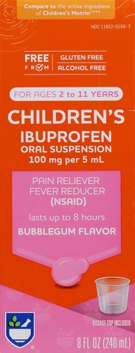 [BRSWGBQKCMPGGCLO] Rite Aid Children's Ibuprofen, Ages 2-11, Bubble Gum - 8 oz | Kids Pain Reliever & Fever Reducer | for Children Ages 2 to 11 Years | Ibuprofen Oral Suspension 100 mg/5 mL | Alcohol Free & Gluten Free