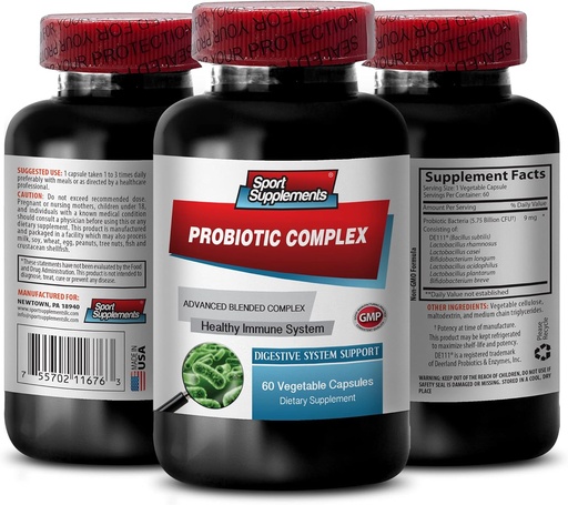 [BRSWIHYIAEAWOADE] Probiotiske Advanced Blended Complex - PROBIOTIC Complex - Sunn Digestive System, Probiotic Supplement, probiotiske med Digestive Enzyme, probiotiske kosttilskudd for Gut Helse, 1 flaske 60 Kapsler