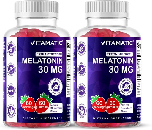 [BRSRA23QDMHGACQV] Vitamatic Sugar Free Melatonin 30mg per Gummy - 60 Servings - 60 Vegetarian Gummies - Non-Habit Forming Supplement (60 Count (Pack of 2))