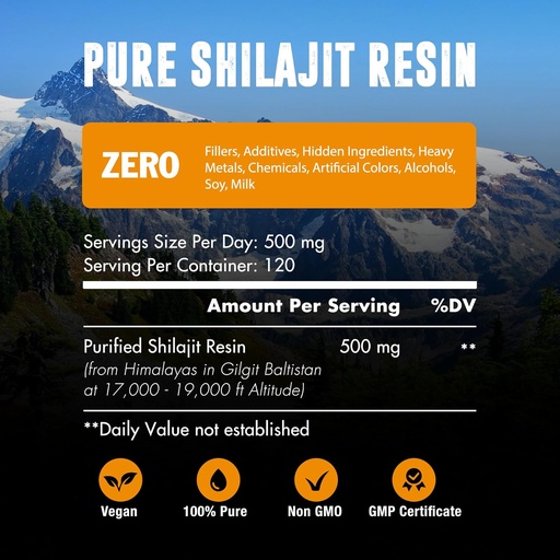 [BRSRAZYLOEPW2HIV] 60,000 MG Shilajit Pure Organic Resin - 65% Fulvic Acid & 85+ Trace Minerals, 120 Servings - Awaken Energy Booster & Support Immune, Enhance Overall Health & Brain Booster - Sugar Free